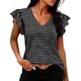 thumbnail image 1 of Craaazy Women's Plus Size Friendly Striped V-Neck Ruffle Short Sleeve Top for Daily Wear, 1 of 6