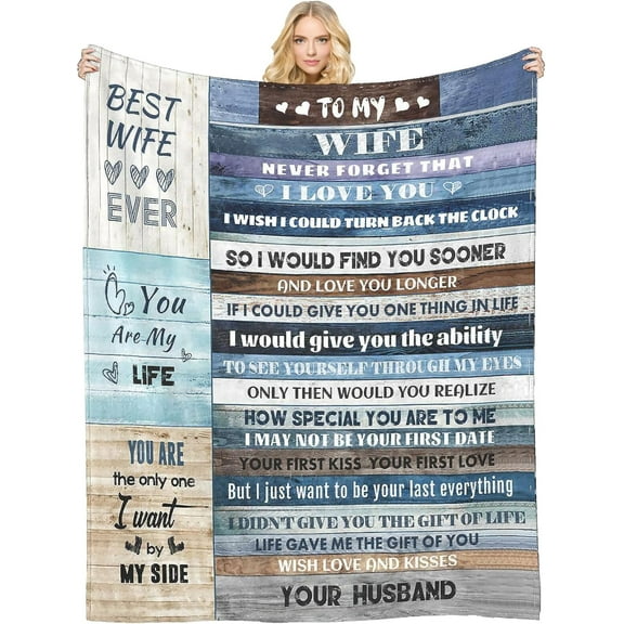 Gifts for Wife, Anniversary Birthday Gifts for Wife, Blanket to Wife from Husband, Presents for Mother's Day,Christmas, Valentine's Day, Soft Flannel Throw Blanket Bed Wife Blanket Gift