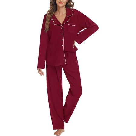 

I FAMURAY Long Sleeve Sleepwear for Women Button Down Loungewear Winter Fleece Pajama Set Warm Pjs