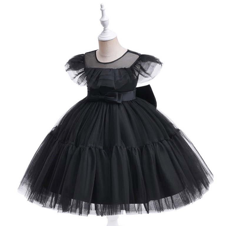 Zanarzt Toddler Girls Formal Dresses Special Occasion Flower Girls Lace  Short Sleeve Dress for Wedding Puffy Tulle Pageant Prom Ball Gown Black,5-6  Years - Walmart.com