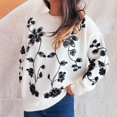 thumbnail image 4 of Ounisa Women's Floral Sweaters Fall Winter Crew Neck Pullover Tops Long Sleeve Casual Loose Sweater Knit, 4 of 6