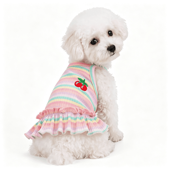 GASTROPOD Cute Striped Dog T Shirts Cherry Puppy Dress Soft Cotton Pet Sleeveless Vest Clothes Spring Summer Pet Outfits for Small Dogs Cats Girl Dog Sweaters for Medium Dogs(Pink,Large)