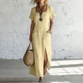 thumbnail image 4 of Karymi Maxi Dress, Square Neck Short Sleeve Casual Long Dress with Pockets and Long Side Slit, Solid Summer A-Line Flowy Dress Maxi Dress, 4 of 6
