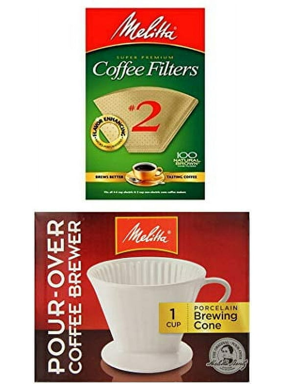 Melitta Porcelain #2 Pour-Over Manual Cone Coffee Brewer with 100 Extra Natural Brown Filters