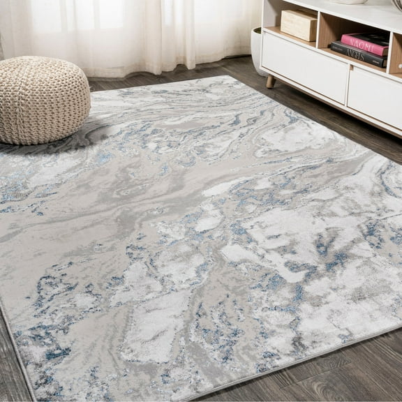 JONATHAN Y SILK ORCHID 5 x 8 Area Rug, Swirl Marbled Abstract - Gray/Blue, SOR203B-5