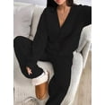 thumbnail image 4 of Two Piece Lounge Sets for Women Oversized Button Up Cardigan Wide Leg Pants Matching Loungewear Y2K Clothes Black S, 4 of 9