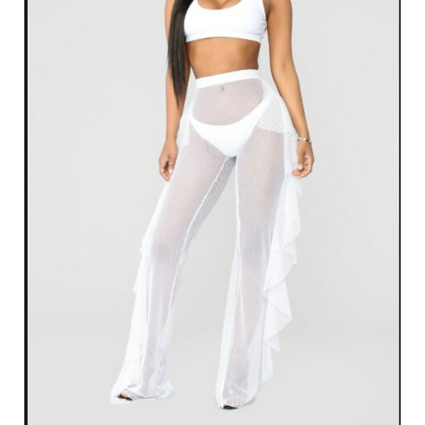Binpure Women´s See Through Mesh Pants Transparent Ruffles Pants Long Bottom Cover Up Solid Long Trousers Summer Beach - Walmart.com
