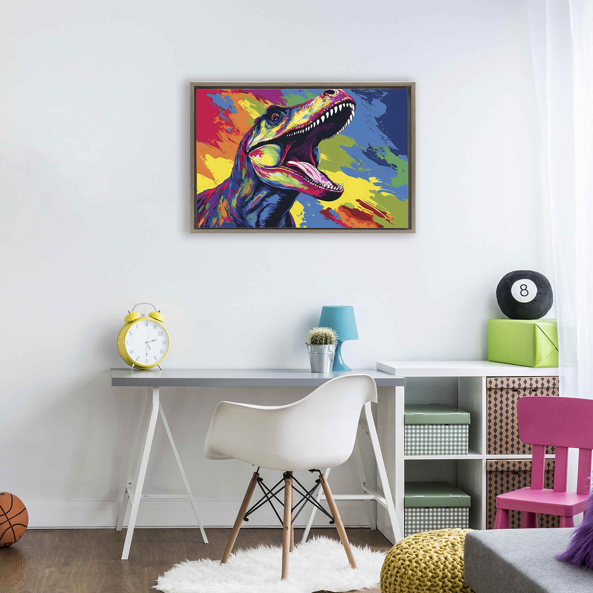 Stupell Industries Brightly Colored Dinosaur Brown Framed Floater Canvas Wall Art, design by Creative Studio