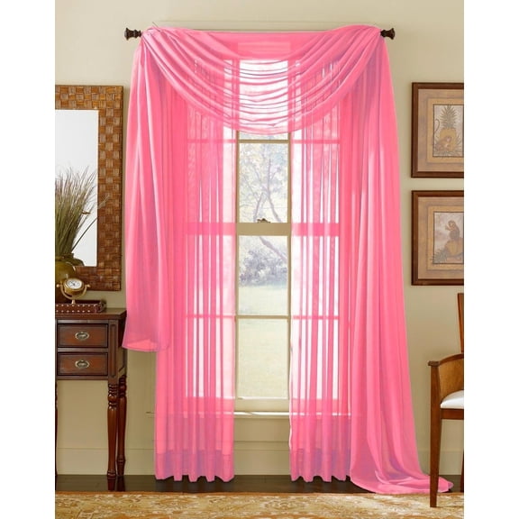 Qutain Linen Solid Viole Sheer Curtain Window Panel Drapes Set of Two (2) 55" x 63 inch - Hot Pink