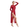 thumbnail image 6 of iiniim Women Lyrical Dance Rhinestones Long Sleeve Mesh Tulle Flowy Maxi Long Dress Contemporary Dancewear Burgundy XL, 6 of 7