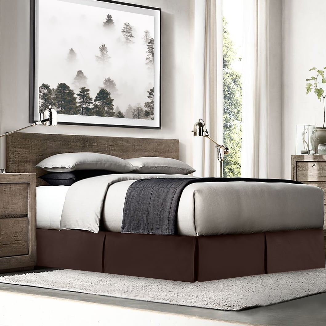 14" Tailored Pleated Bed Skirt Dust Ruffle, Cal King, Chocolate Brown, by Clara Clark
