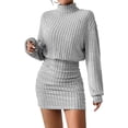 thumbnail image 1 of AUXDIO - Vestido de suéter con cuello alto para mujer, manga larga de farol, ajust 2025, mini vestido corto, 1 of 3