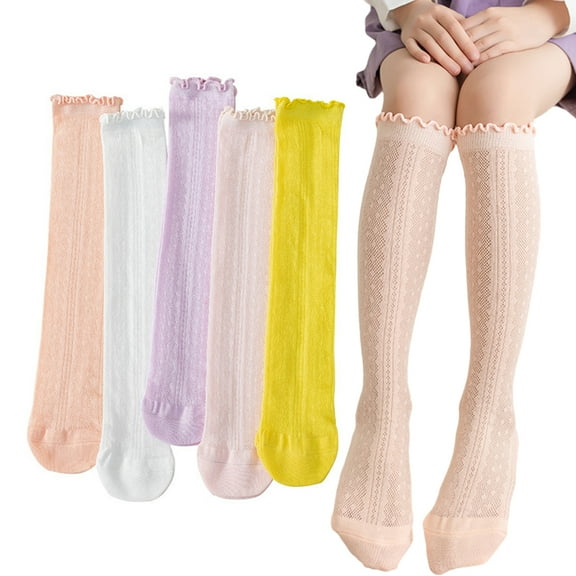 Esaierr 3-12T Girls Knee High Socks for Kids Toddler Mesh Mid-Calf Socks Summer Anti-Mosquito Socks Breathable Princess Socks 3 Pairs