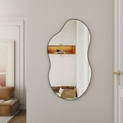 SHYFOY 43 Wavy Wall Mirror with Black Metal Frame, Modern Cloud Mirror for Living Room Decor