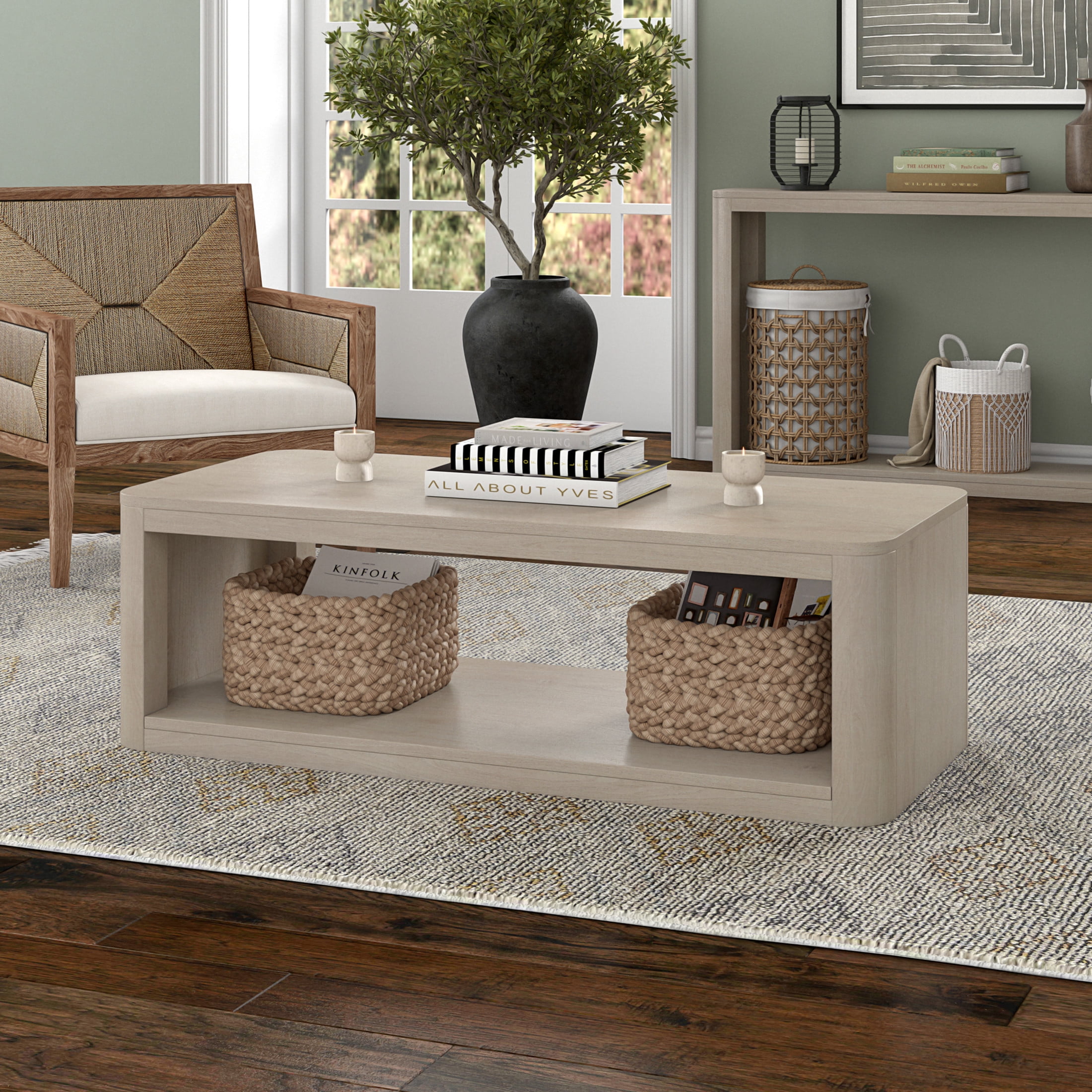 Evelyn&Zoe Modern/Contemporary 47" Wide Alder White Coffee Table