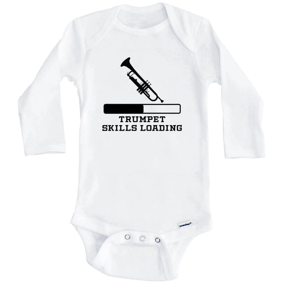 Trumpet Skills Loading Funny Musician Humor One Piece Baby Bodysuit (Long Sleeve), 0-3 Months White