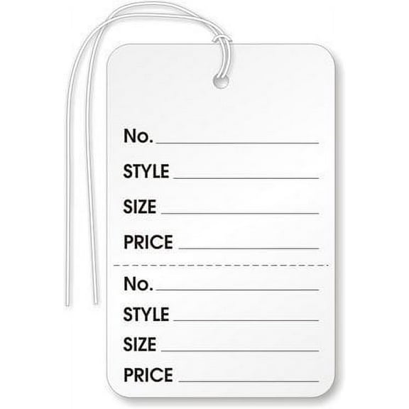Garment Tag, Large White (1.75" x 2.875") with String, Perforated Tear-Off Stub - Pack of 1,000 Strung Tags