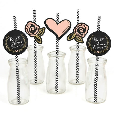 Best Day Ever - Paper Straw Decor - Bridal Shower  Striped Decorative Straws - Set of
