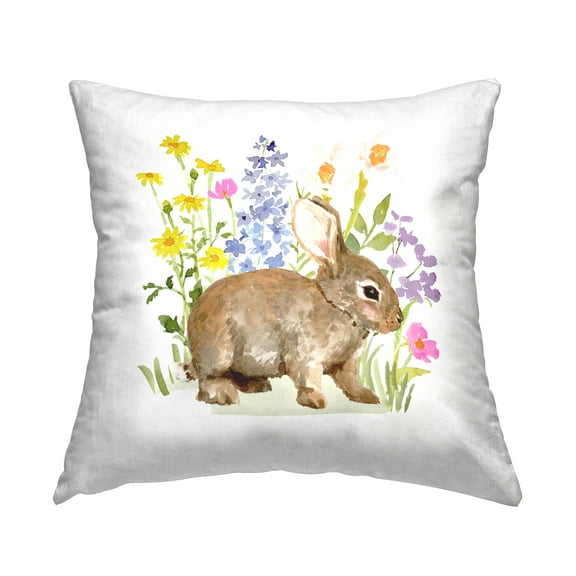 Stupell Industries Spring Florals & Rabbit Decorative Printed Throw Pillow, 18 x 18