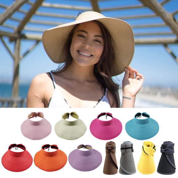 AirLoni Sun Visor Hats For Women Wide Brim Roll Up Packable Foldable Ponytail Summer Beach Hat UPF 50 Hats For Outdoor Travel Blue,One Size