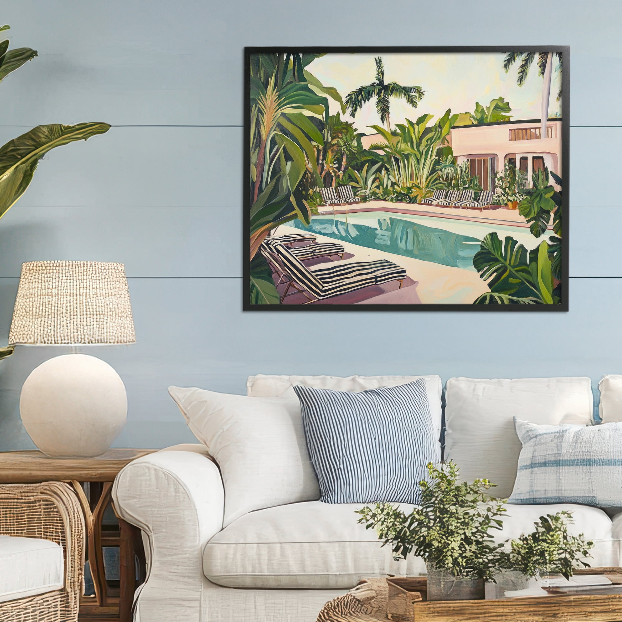 Stupell Industries Poolside Resort Lounge Chairs Black Framed Giclee Art, design by Sisi and Seb