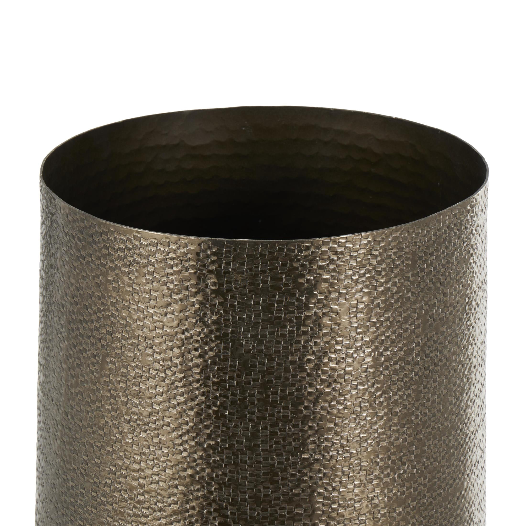 DecMode 31" Geometric Textured Wide Floor Brass Aluminum Metal Vase with Elevated Base