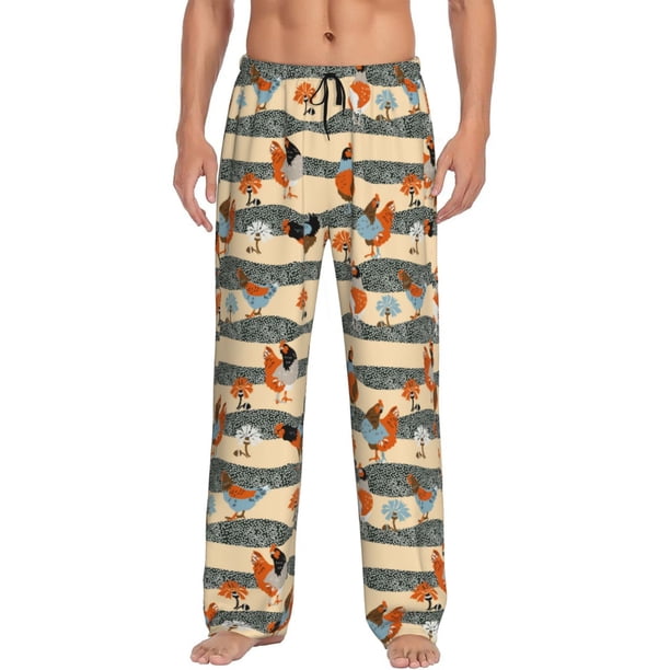 Fotbe Funny Chicken Pantalones de Pijama para Hombre, Pantalones de Dormir, Pantalones de Casa con Cintura Ajustable y Bolsillos-Small