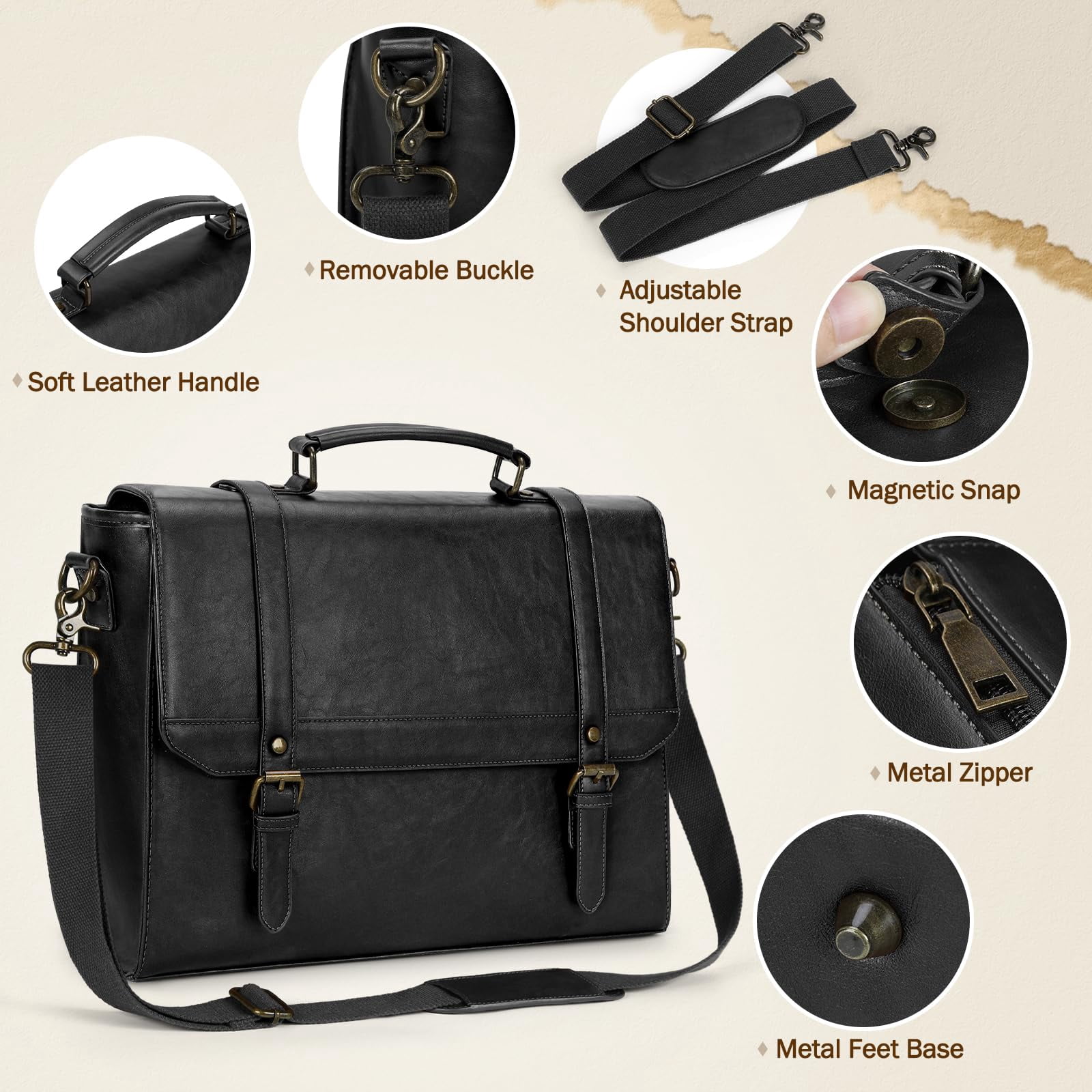 Messenger Bag for Men 15.6 inch Laptop Briefcase Vintage Leather Waterproof Large Computer Satchel Bag Retro Shoulder Bag for Office Business Travel College