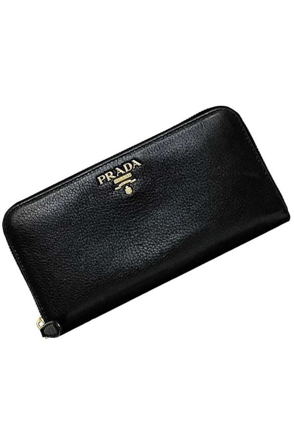 Pre-Owned Prada Round Long Wallet ec-23707 Black NERO 1ML506 Leather 62B PRADA Soft... (Good)