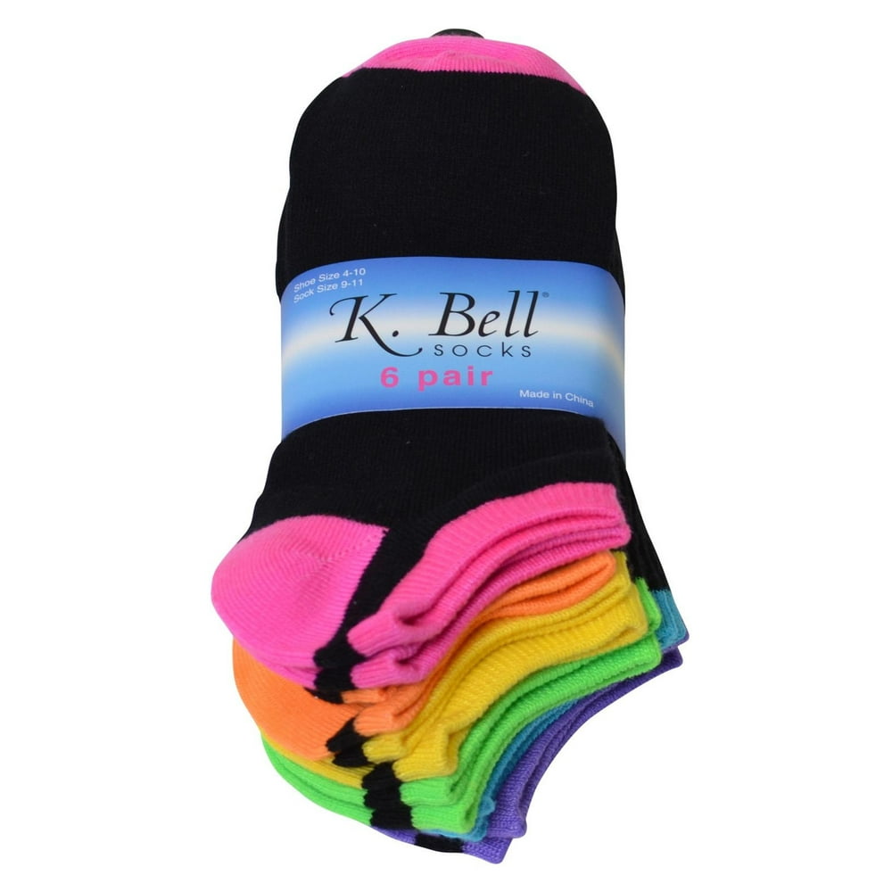 K. Bell Socks K. Bell Womens Neon Tip 6 Pair Pack No Show Socks
