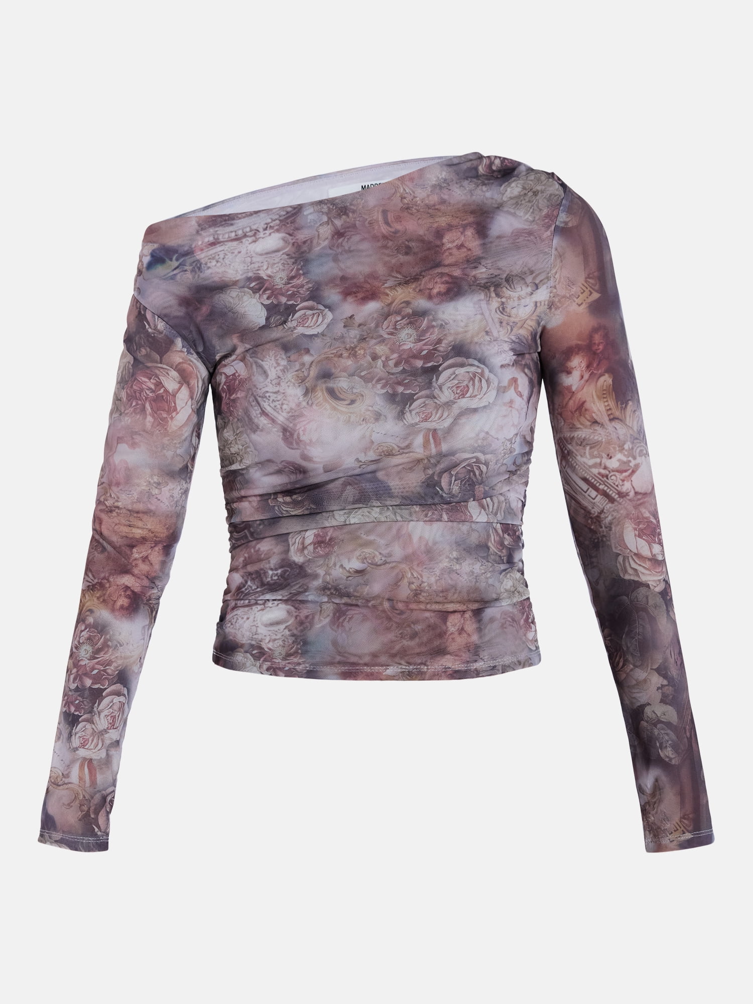 Madden NYC Women’s Asymmetrical Mesh Top with Long Sleeves, Sizes XXS-XXL