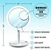 NuBrilliance Beauty Breeze LED Lighted Mirror with Built-in Fan and 5x Magnification, Makeup Mirror, Shaving Mirror with Built-in Fan