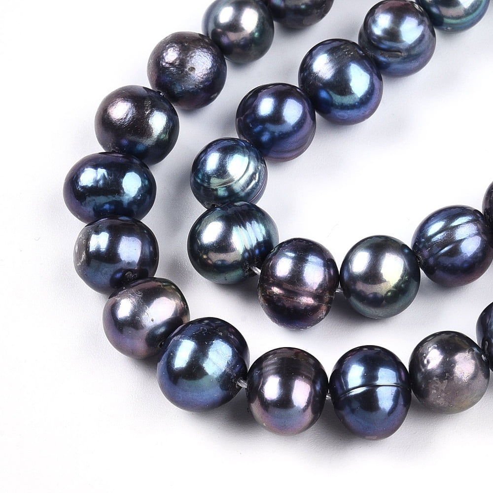2 Strand Natural Cultured Freshwater Pearl Beads Strands Dyed Potato Prussian Blue 8~9x7.5~10.5mm Hole: 0.5mm about 20~21pcs/strand