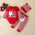 thumbnail image 3 of WIBACKER My 1st Christmas Outfits Christmas Baby Boy Outfit Baby Boy Clothes Infant Romper Red Striped Pants Hat 3Pcs 0-18 Months, 3 of 8