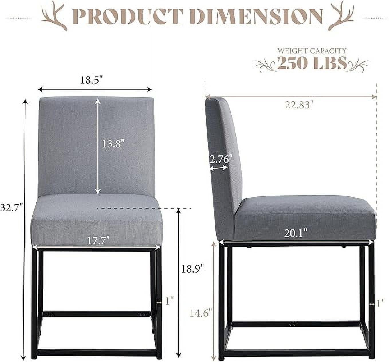 Merluxy Mid Century Linen Dining Chairs Set of 6, Modern Upholstered Dinner Chairs with Metal Frame for Restaurant, Dining Room, Kitchen, Grey Padded Chairs