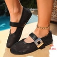 thumbnail image 4 of Women’s Summer Flat Shoes Slip On Round Toe Hollow Out Retro Square Metal Buckle Casual Fashion Black 6.5, 4 of 9