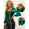 thumbnail image 2 of DARING DIVA Metallic Shimmer Glitter Bishop Sleeve Top Shirt L Green, 2 of 6