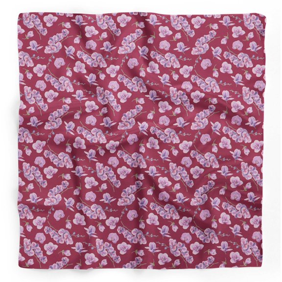 Bimba Red Orchid Floral Printed Pure Silk Scarf Neck Wrap Summer Hair Bandanas For Women 40 x 40 Inches
