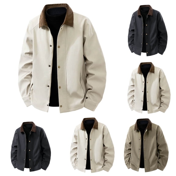 HOOMEUMY Mens Light Jackets Button Down Casual Cotton Barn Jacket Vintage Military Fall Outwear with Pockets