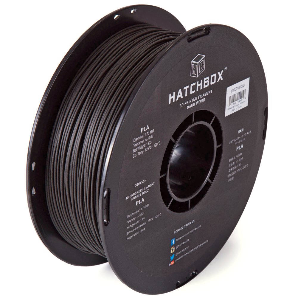 HATCHBOX 3D WOOD1KG1.75BLK 3D Printer Filament, Dimensional Accuracy
