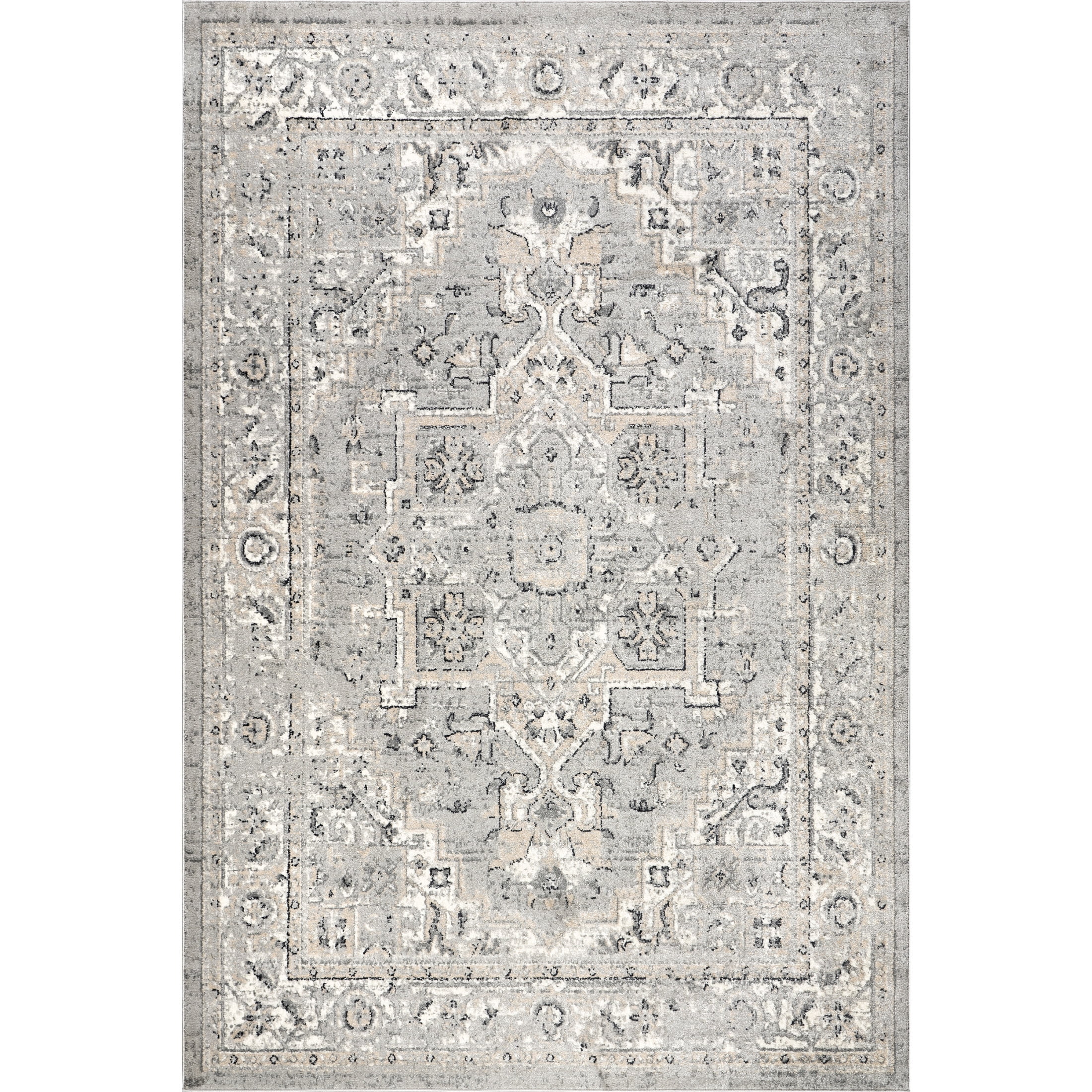 nuLOOM Gena Distressed Transitional Medallion Area Rug, 6' x 6', Square, Gena Light Grey