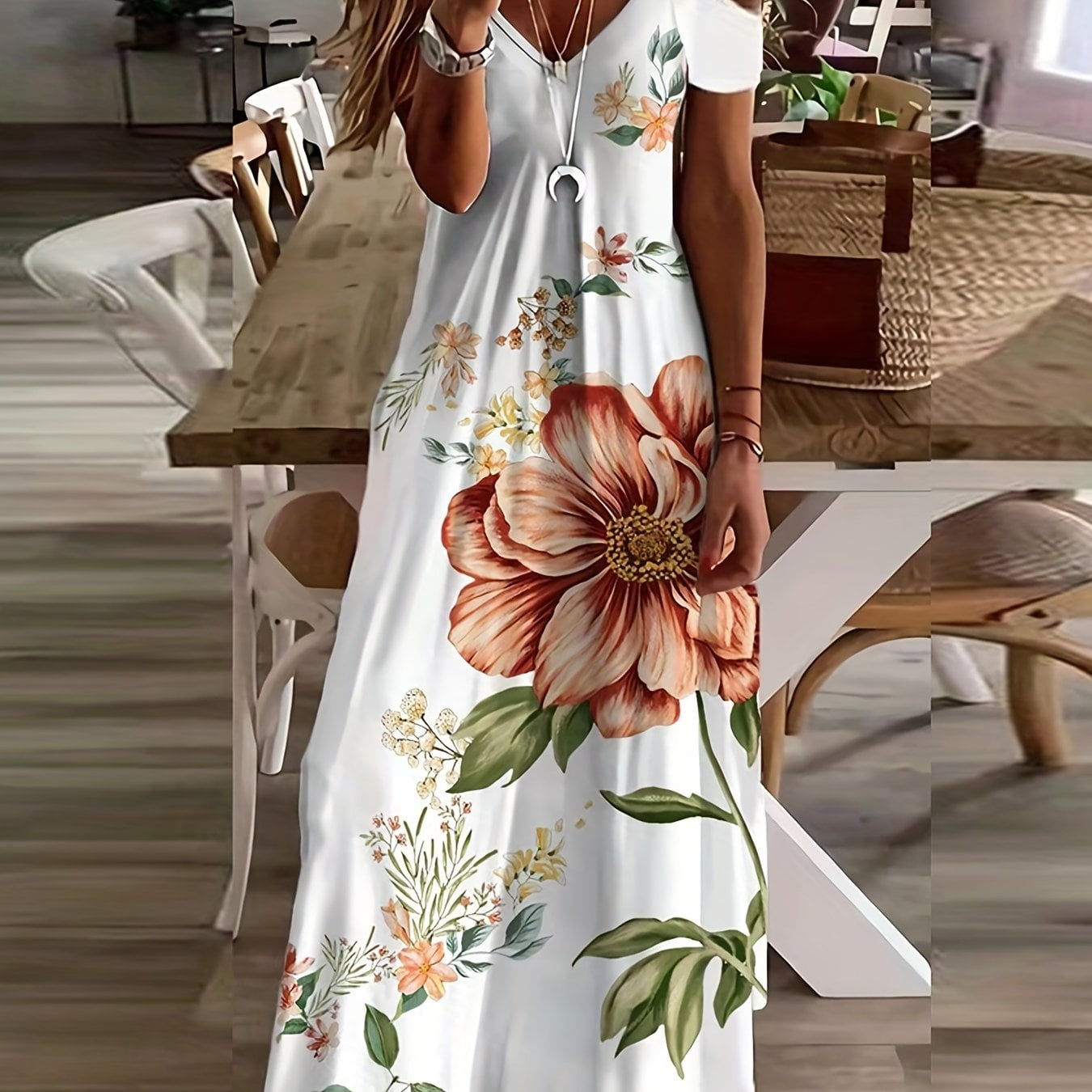 【新品未使用】Lace Trimmed Floral Dress Satin Lace-Trim Floral Maxi Dress | Gap