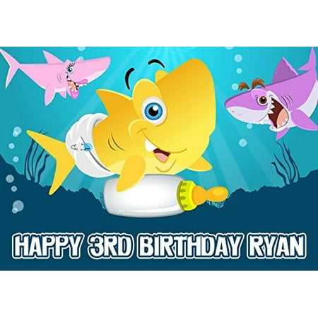 Baby Shark Edible Cake Topper Personalized Birthday 1 4 Sheet