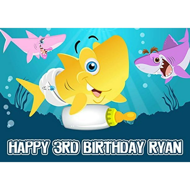 Baby Shark Edible Cake Topper Personalized Birthday 1 4 Sheet