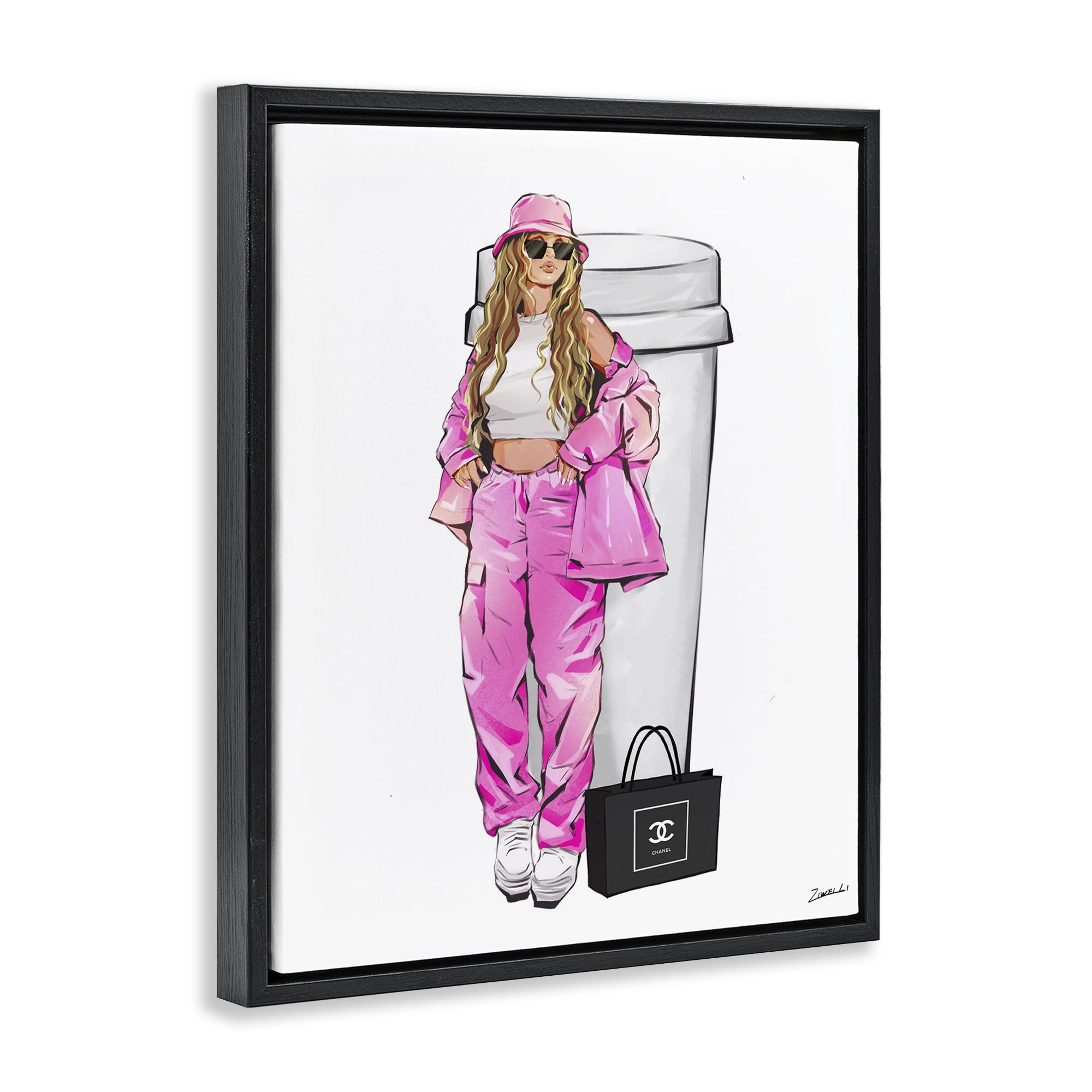 Stupell Industries Coffee Cup Fashionista Food & Beverage Painting Black Floater Framed Canvas Art Print Wall Art, 17 x 21
