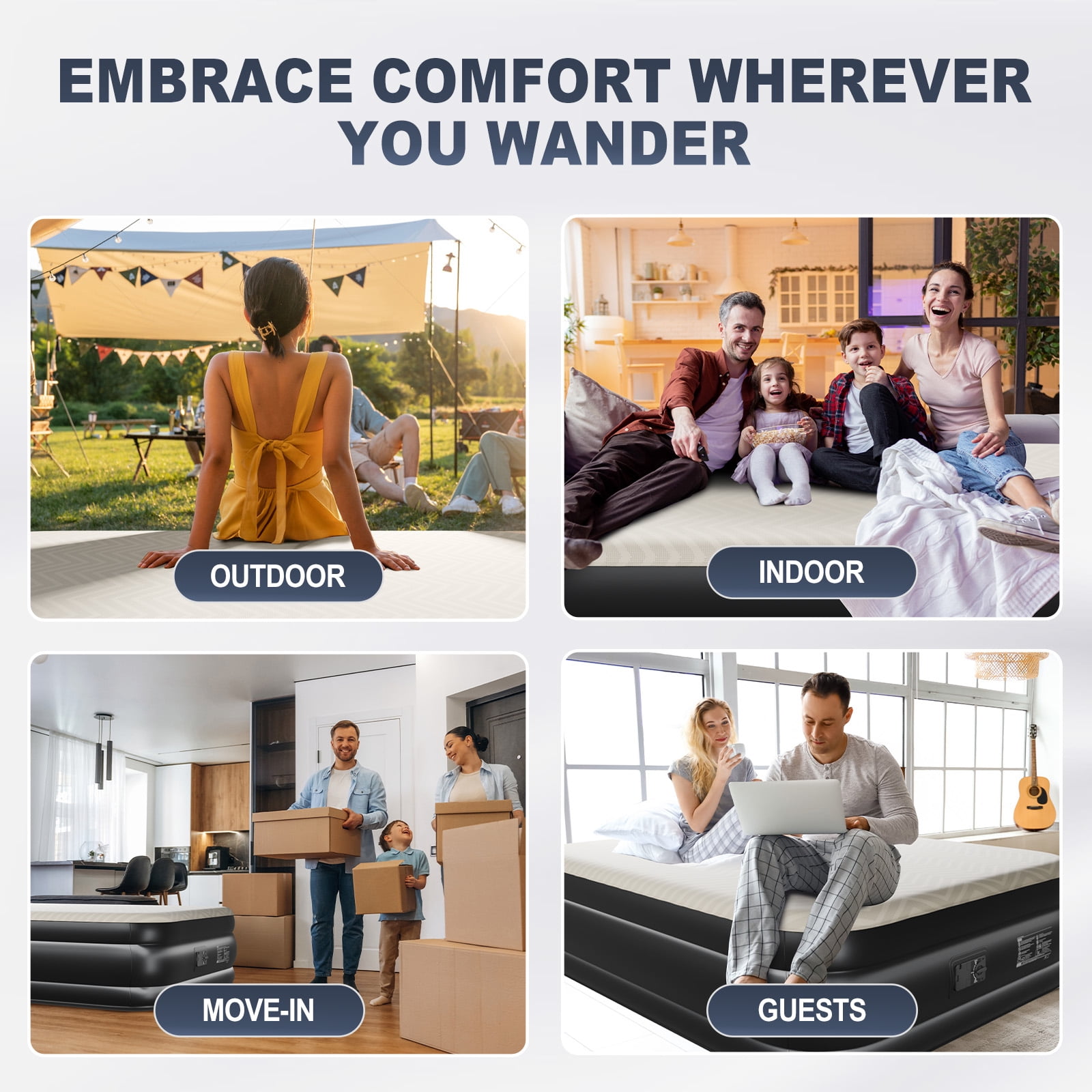Ktaxon 18" Queen Air Mattress, Foam Flocking Airbed with Built-in Pump,Elevated Inflatable Bed for Home Cmaping & Guests, Beige & Black