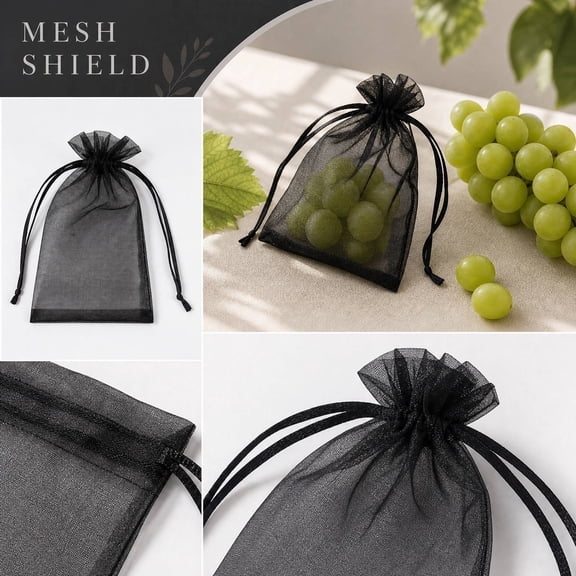 Fruit Protection Bags S 2.8x3.5in Organza Drawstring Black Insect Barrier Netting Pouches for Orchard Garden Farm Pest Prevention