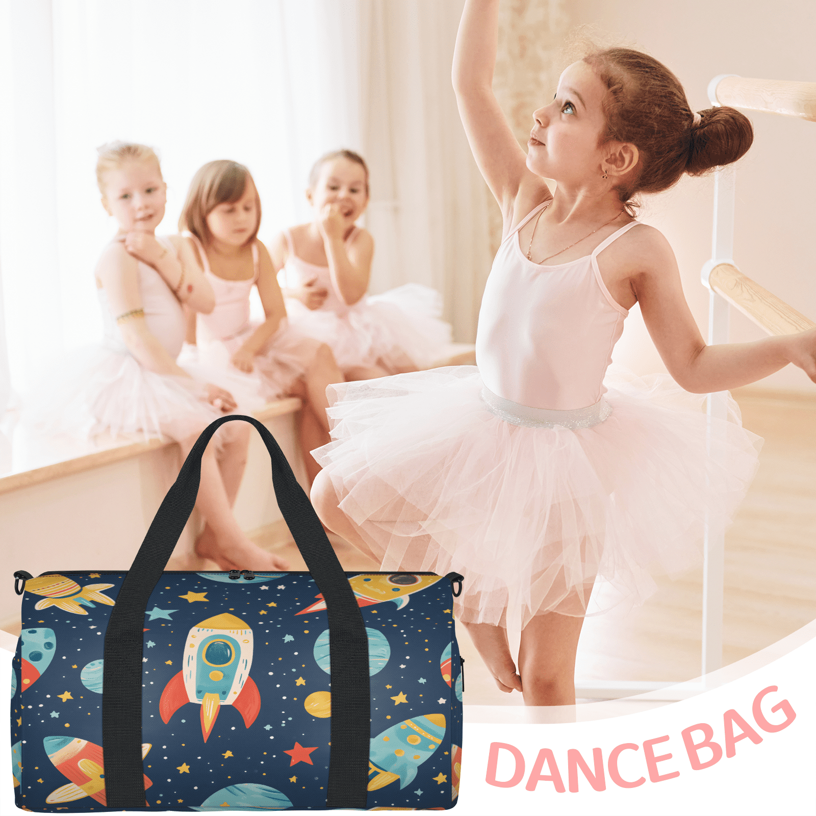 Herdesigns Rocket Gym Bag for Women, Duffle Bag for Travel Sport, Galaxy Star Lightweight Waterproof Carry on Weekender Dance Yoga Workout Bags