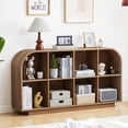 thumbnail image 3 of Weselon 55" Long Curved Horizontal Bookcase with 8-Cube Storage, Mid-Century Modern Low Bookshelf Storage Cabinet for Living Room, Entryway, Natural, 3 of 10