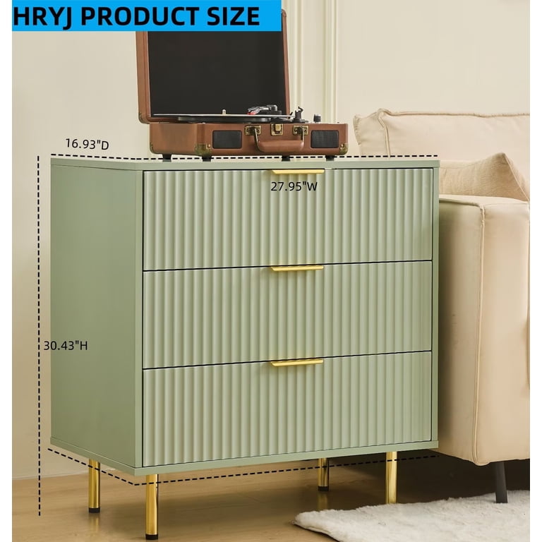 sage green 3 drawer dresser Sage Green 3 Drawer Night Stands Dresser Fluted Wide Nightstand Bedside  Table for Bedroom
